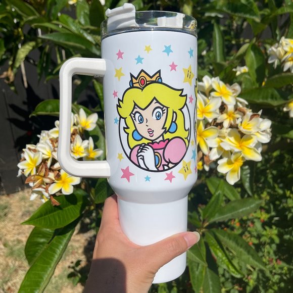 Nintendo Princess Peach Super Mario Bros Tumbler 40 oz tumbler with hand carry h - Picture 3 of 5